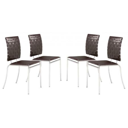 GFANCY FIXTURES Faux Leather & Steel Modern Basket Weave Dining Chairs, Brown, 4PK GF3672988